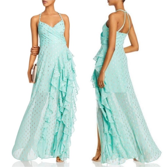 Aqua Dresses Aqua Formal Metallic Crescent Chiffon Aquateal Ruffle — free download